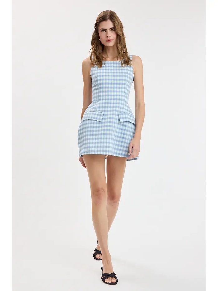 Checker Pocket Mini Dress - Greige Goods