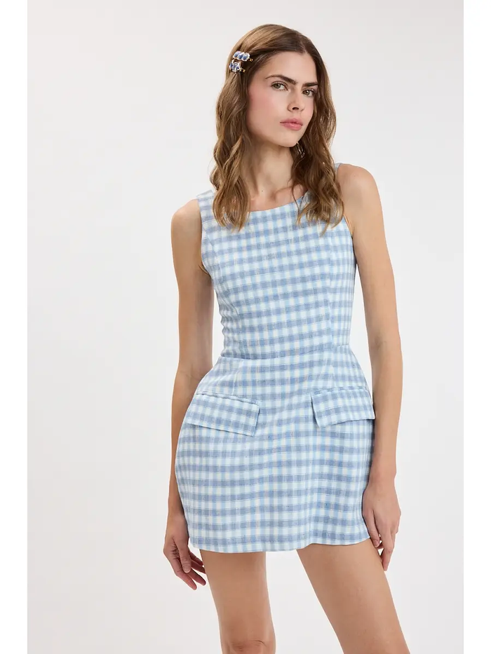 Checker Pocket Mini Dress - Greige Goods