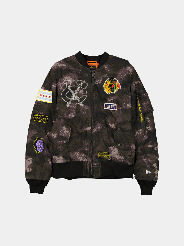 CHICAGO BLACKHAWKS X ALPHA X NEW ERA MA-1 BOMBER JACKET (BLACK CAMO) OUTERWEAR Alpha Industries BLACK S