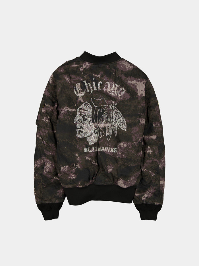 CHICAGO BLACKHAWKS X ALPHA X NEW ERA MA-1 BOMBER JACKET (BLACK CAMO) OUTERWEAR Alpha Industries