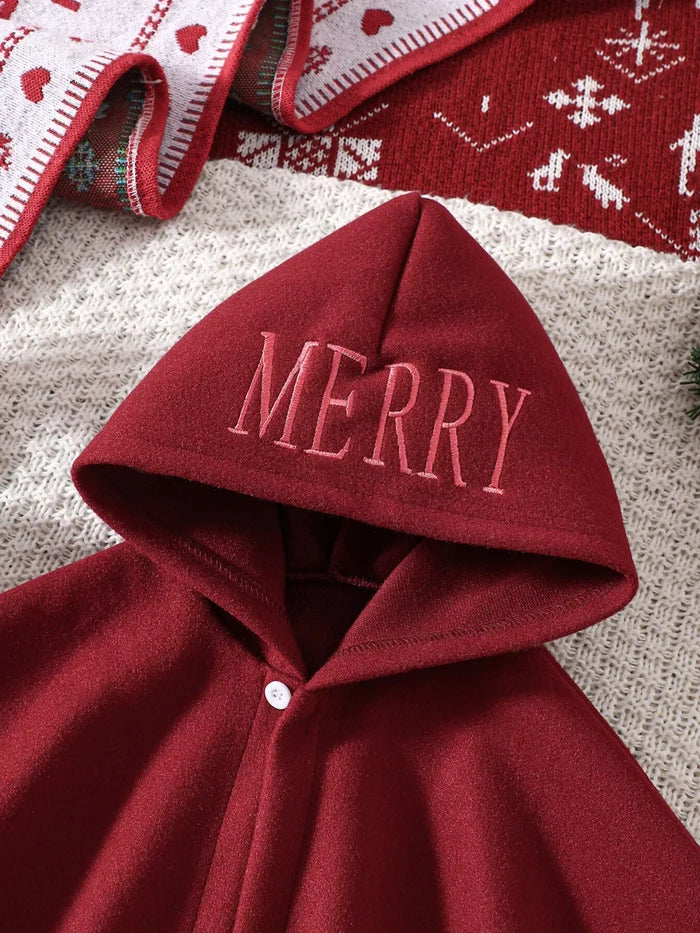 Children's Reindeer Embroidered Christmas Cape Outerwear