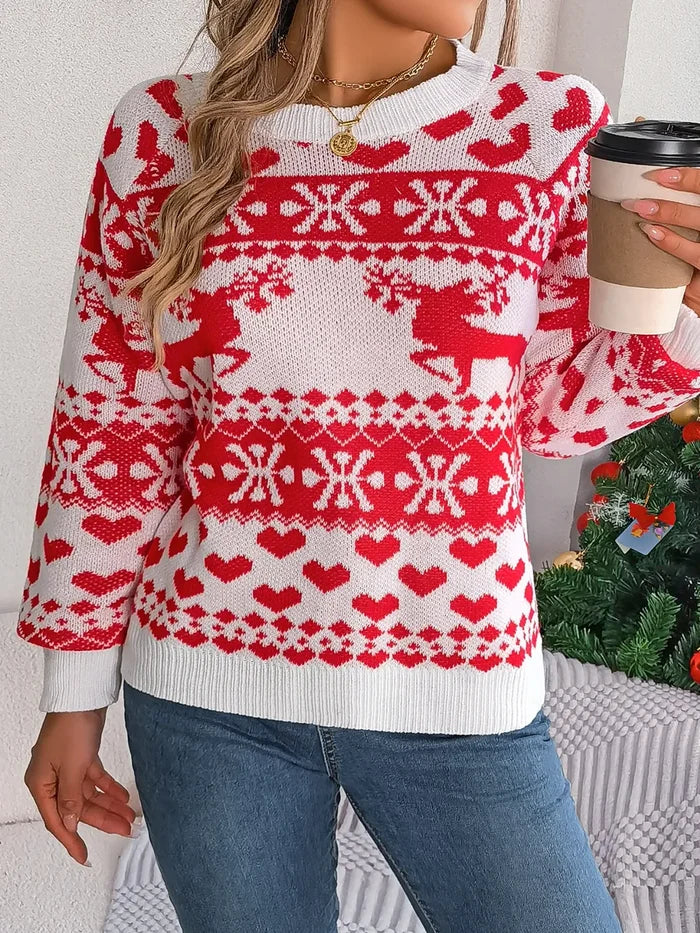 Christmas Element Round Neck Long Sleeve Sweater