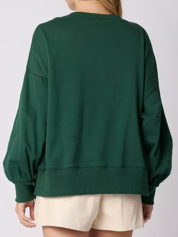 Christmas Long Sleeve Sweatshirt with Pom-Pom Bow Decoration