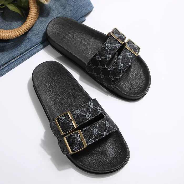 Classic Double-Strap Buckle Slide Sandals