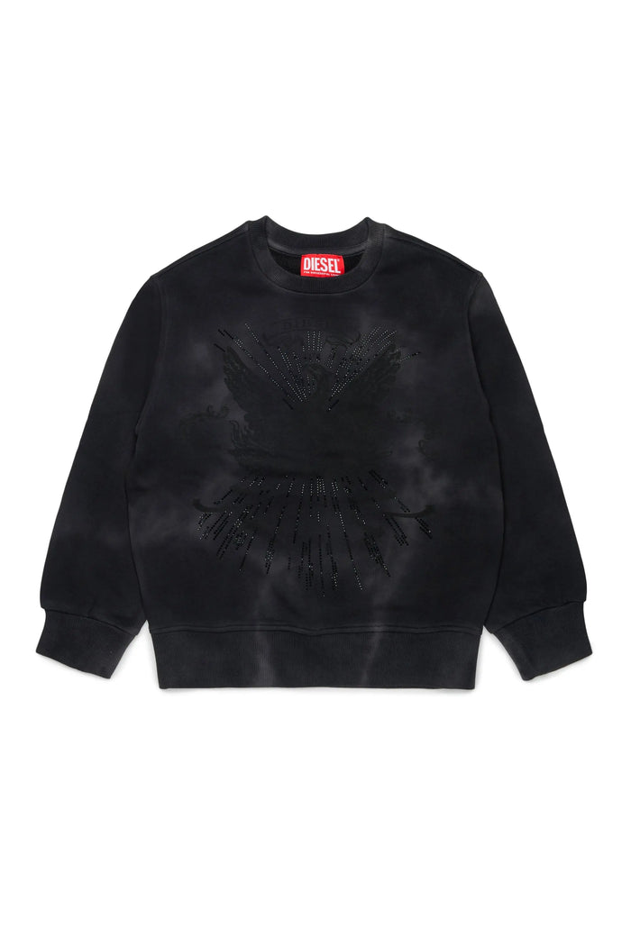 Cloudy-effect sweatshirt with phoenix motif