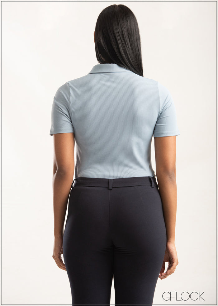 Collared Ribbed Top - 0209