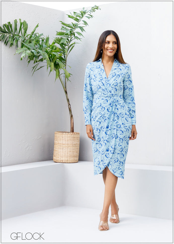 Collared Surplice Neck Dress - 070423