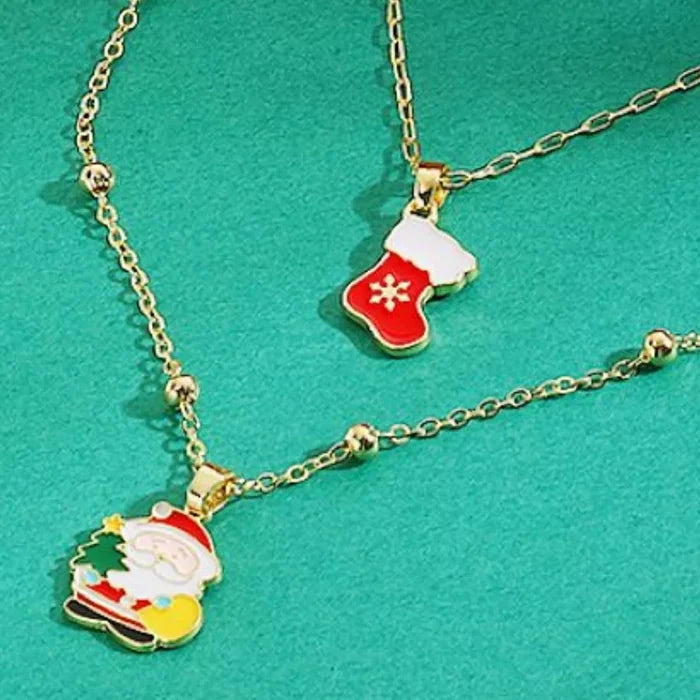 Colorful Christmas Charm Layered Necklace