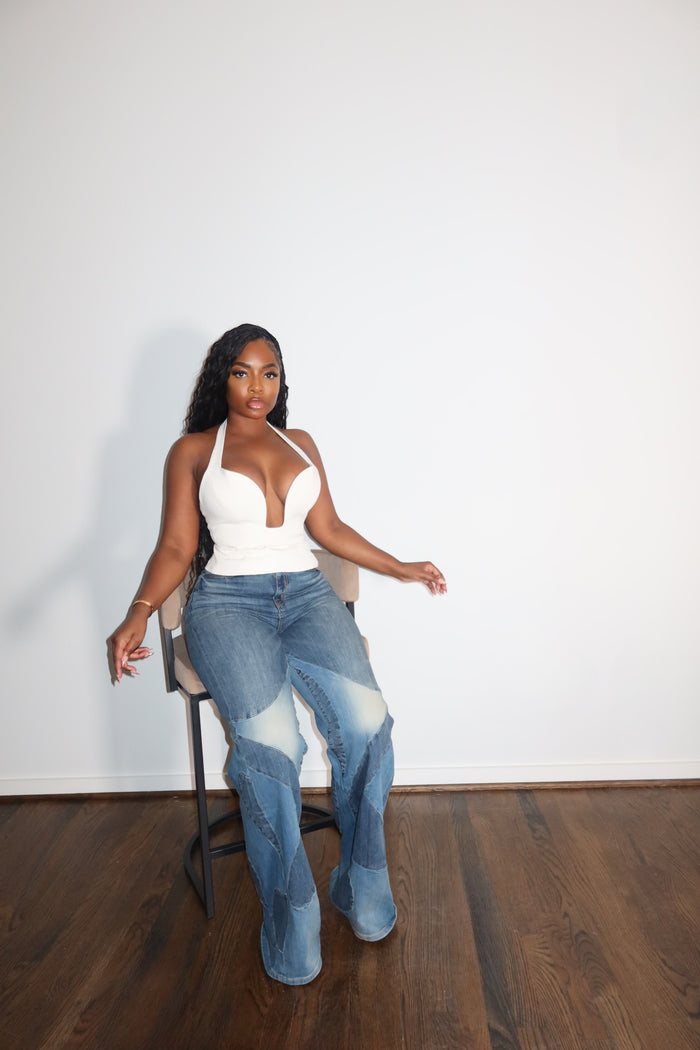 Contrast knee denim