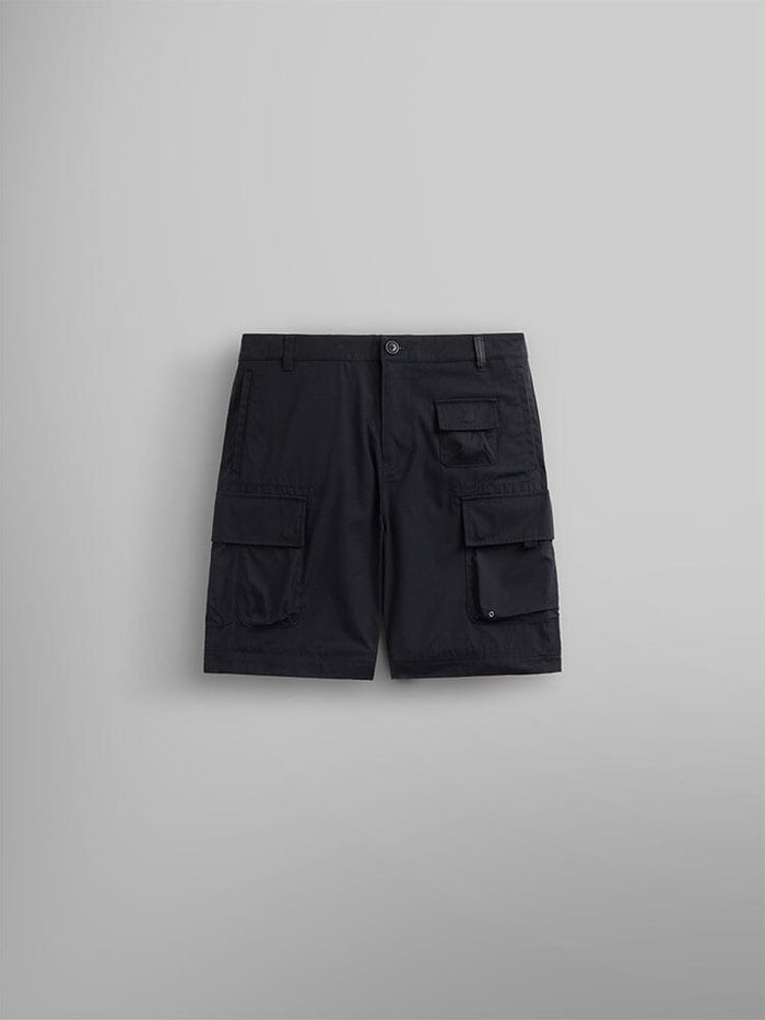 Alpha Industries Convertible Cargo Pant, black, multiple front and side flap utility pockets, button and zipper closure.