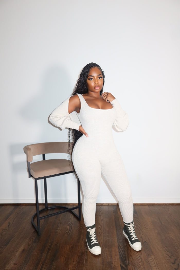 Cream Shoulder Sweater Set