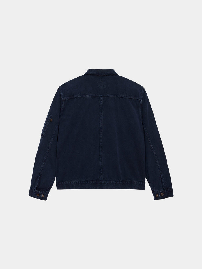 Alpha Industries Ctn Work Overshirt in navy blue cotton with straight yoke and buttoned cuffs on long sleeves.