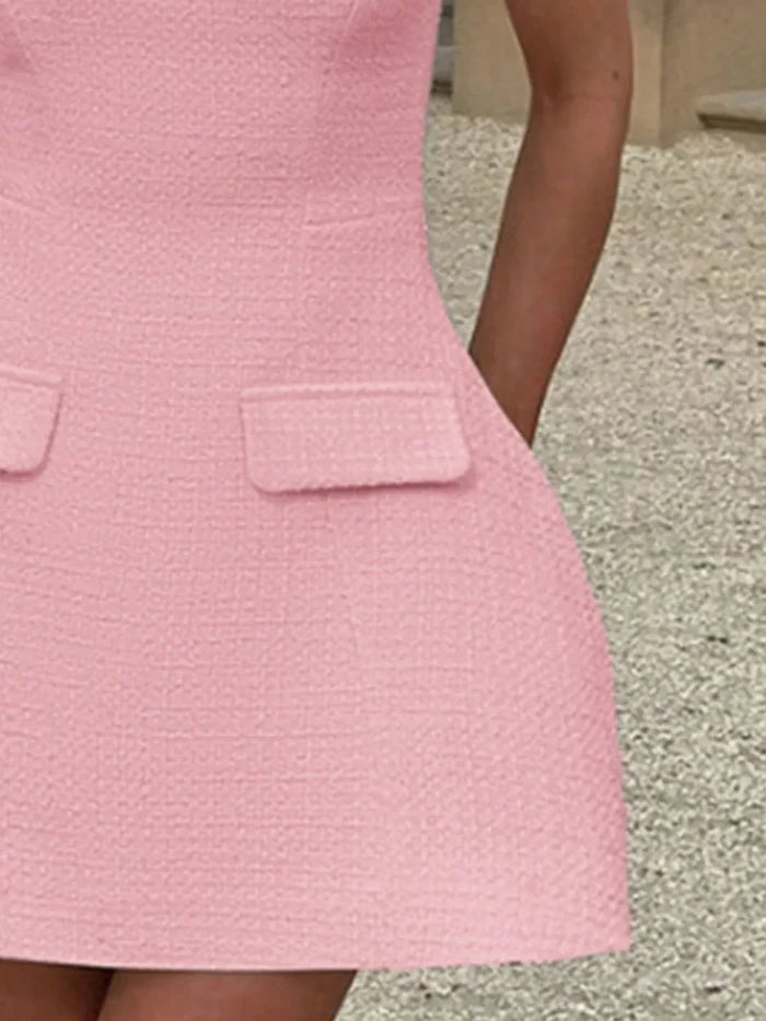 Cutout Back Round Neck Cap Sleeve Mini Dress