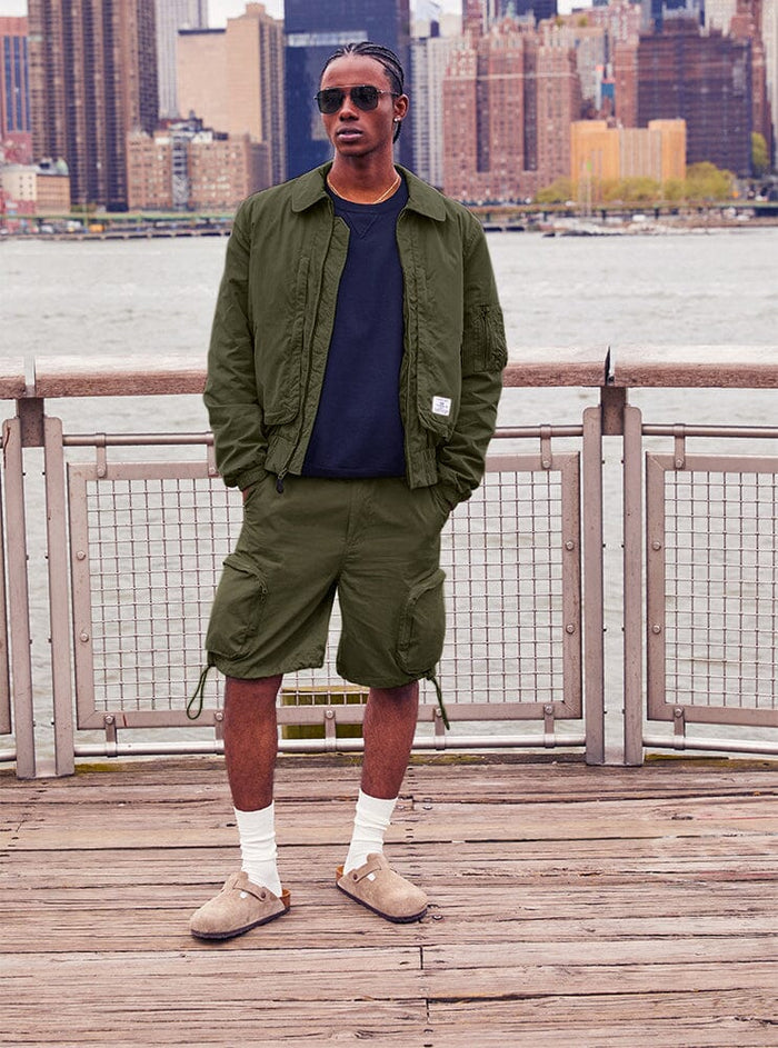 Alpha Industries Cwu 36/P Pull On Short, Olive Green, Cotton, Elastic Waistband, Side Pockets.