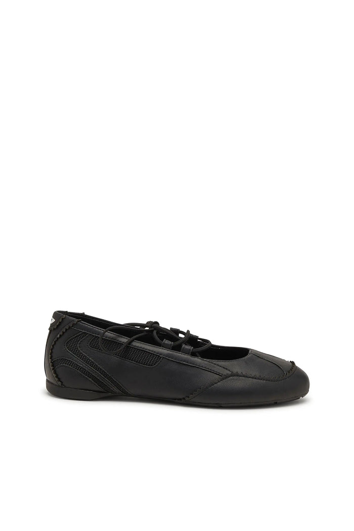 D-Mile - Lace-up ballerina flats in leather and mesh