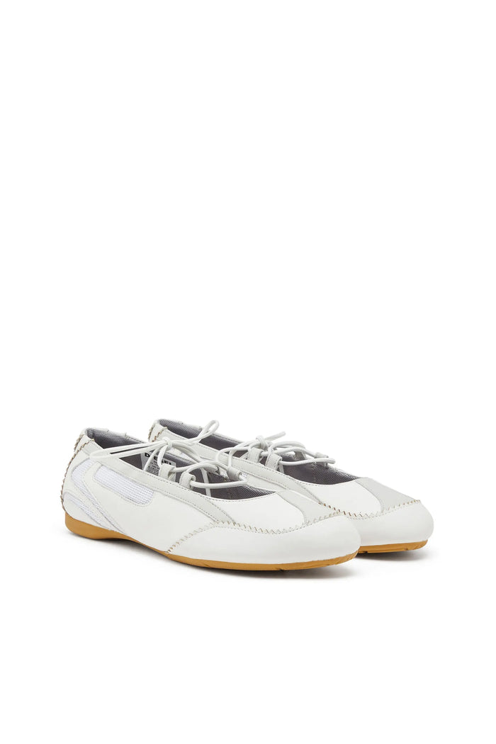 D-Mile - Lace-up ballerina flats in leather and mesh
