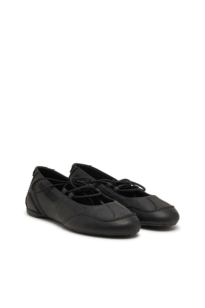 D-Mile - Lace-up ballerina flats in leather and mesh
