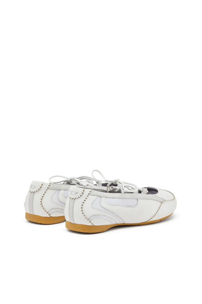 D-Mile - Lace-up ballerina flats in leather and mesh