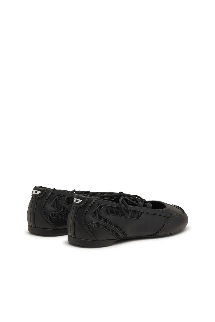 D-Mile - Lace-up ballerina flats in leather and mesh