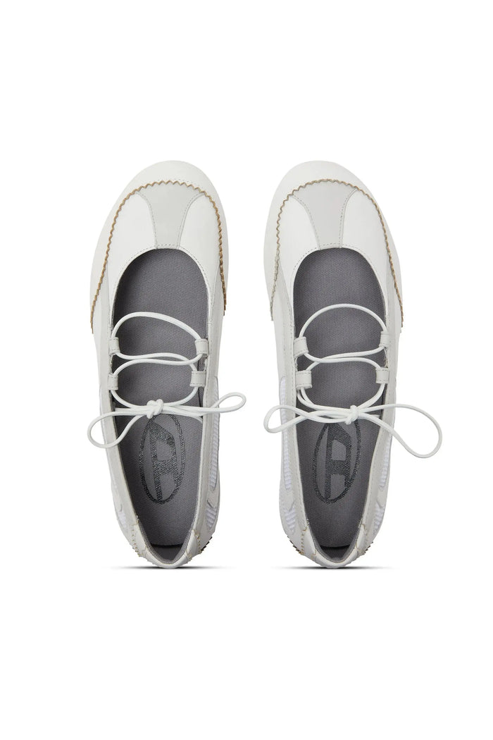 D-Mile - Lace-up ballerina flats in leather and mesh
