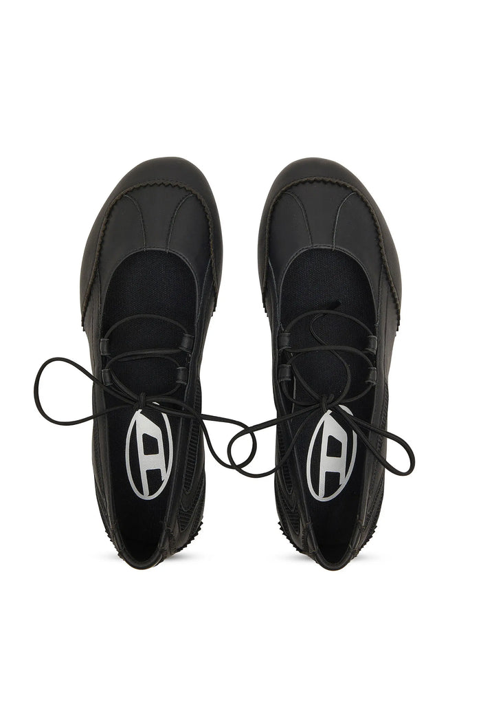 D-Mile - Lace-up ballerina flats in leather and mesh