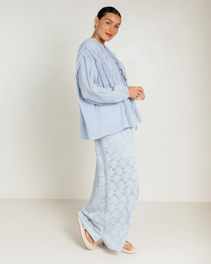 Daisy Smock Top in Powder Blue - Long Sleeve Smock Top - The Lullaby Club