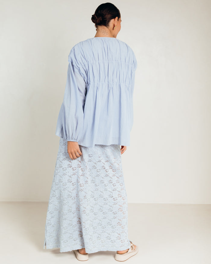 Daisy Smock Top in Powder Blue - Oversized Long Sleeve Top - The Lullaby Club