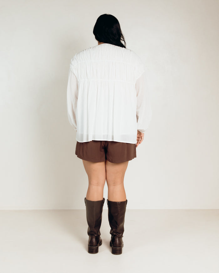 Daisy Smock Top in White - Oversized Maternity Friendly Top - The Lullaby Club