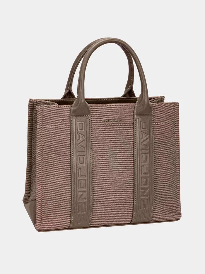 David Jones Canvas Tote Handbag with Contrast Leather Handles