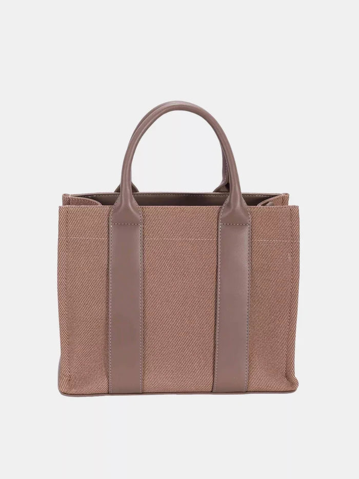 David Jones Canvas Tote Handbag with Contrast Leather Handles