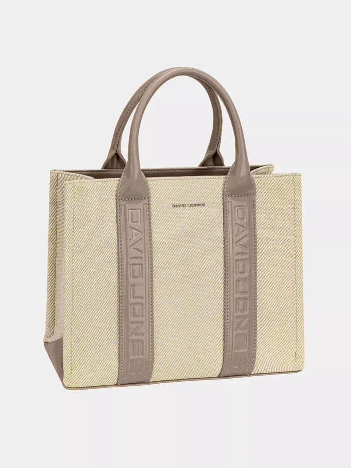 David Jones Canvas Tote Handbag with Contrast Leather Handles