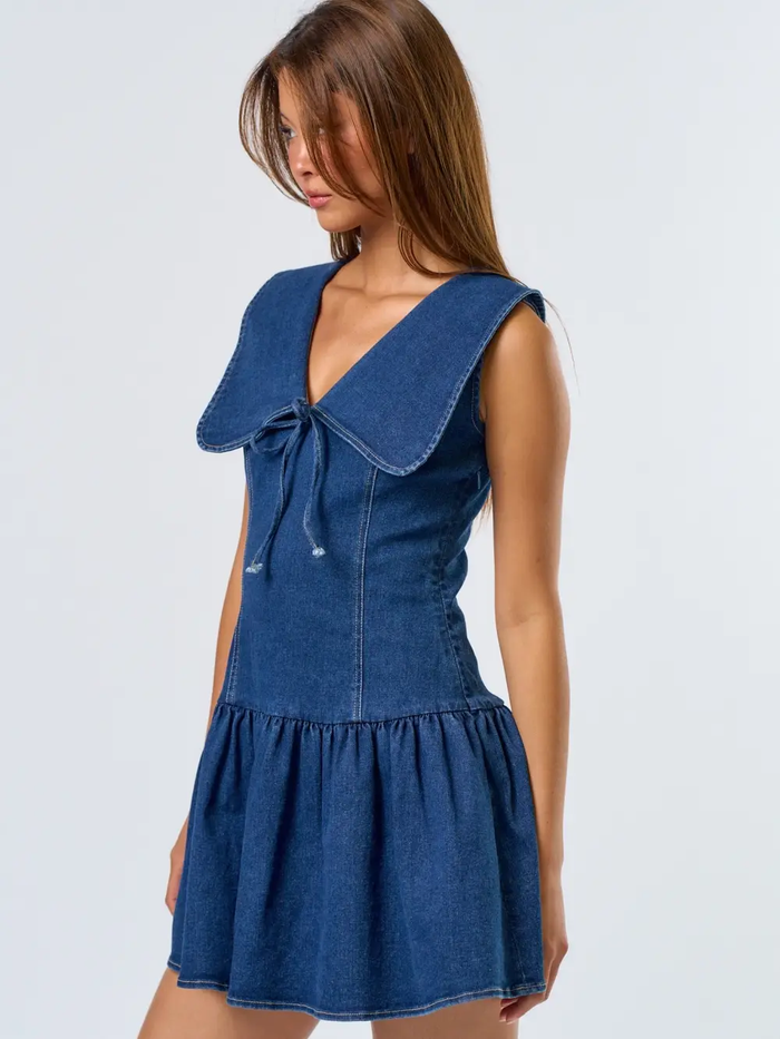 Denim Bib Mini Dress - Greige Goods
