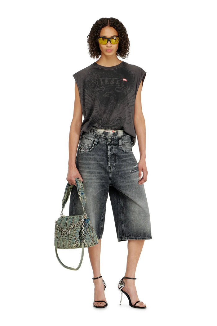 Denim relaxed shorts with abrasions