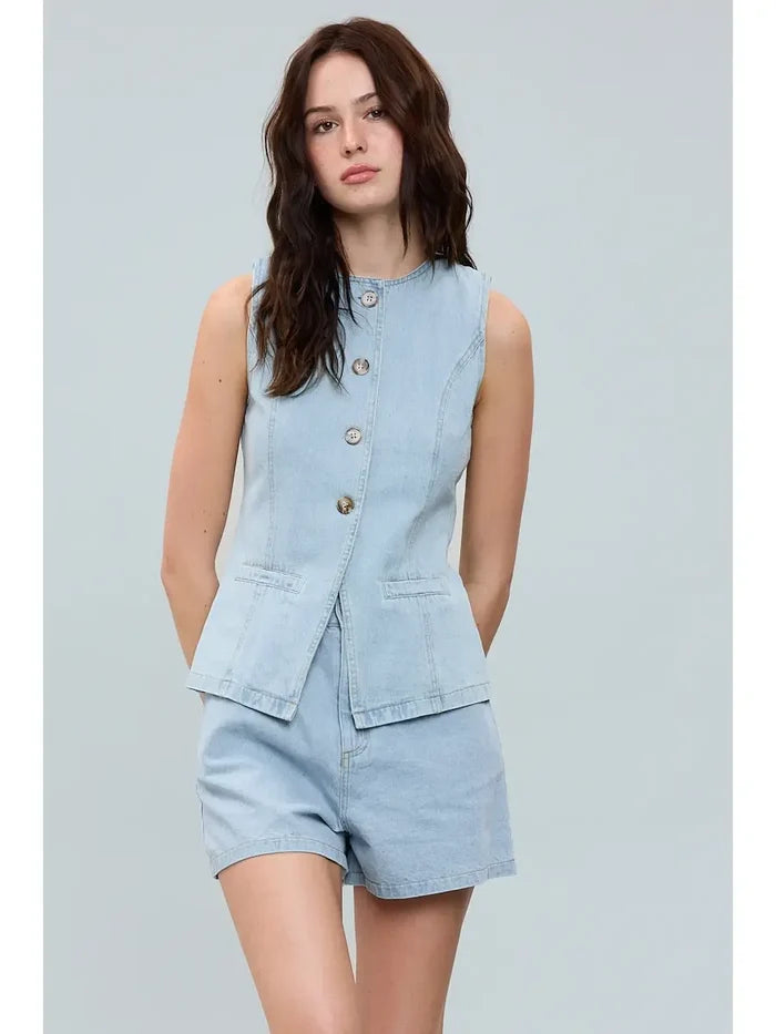 Denim Shorts & Vest Set - Greige Goods