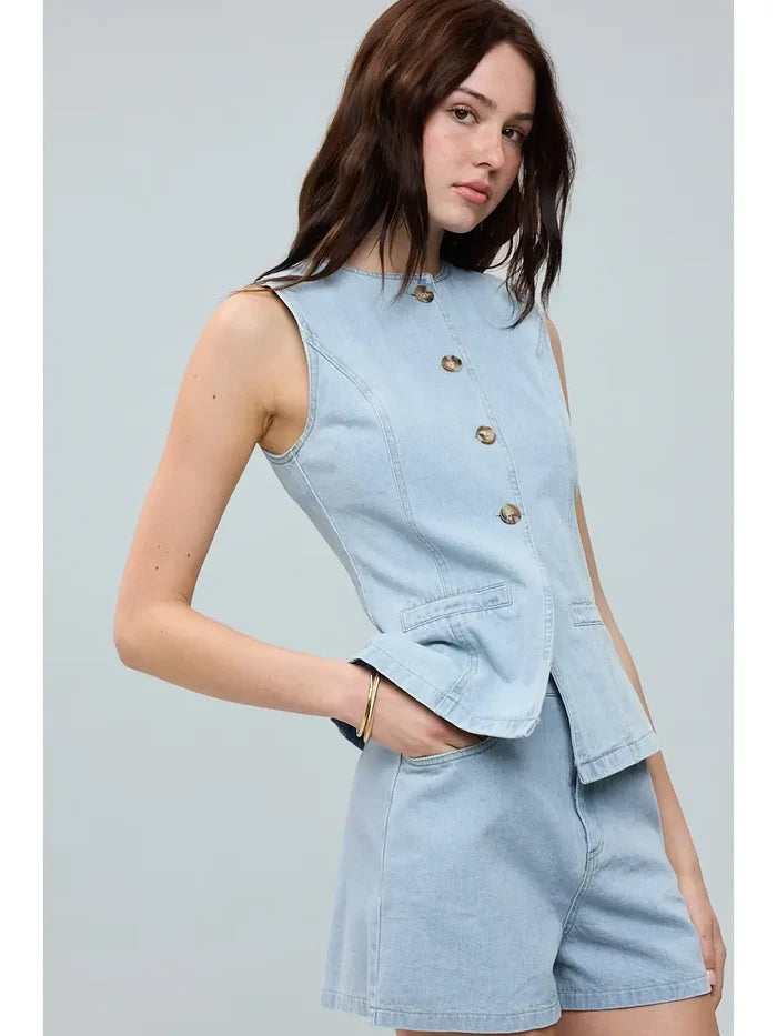Denim Shorts & Vest Set - Greige Goods