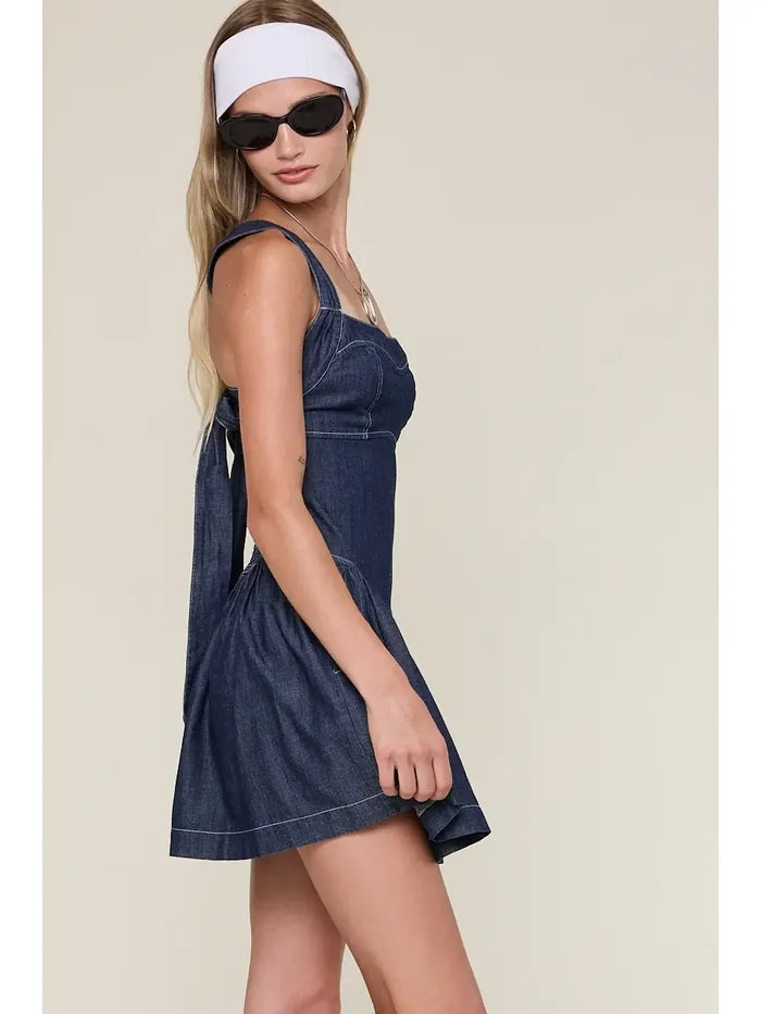 Denim Smocked Mini Dress - Greige Goods
