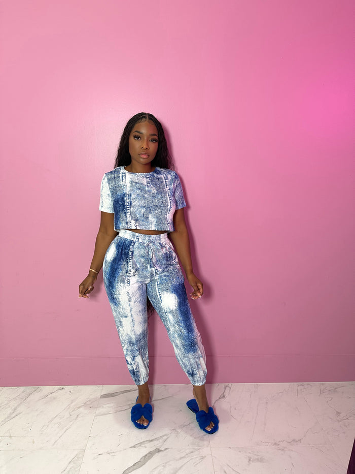 Denim Splash Pant Set