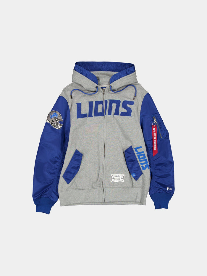 DETROIT LIONS X ALPHA X NEW ERA MA-1 ZIP UP HOODIE OUTERWEAR Alpha Industries BLUE S