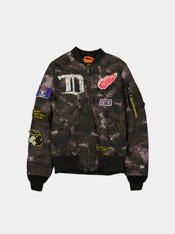 DETROIT RED WINGS X ALPHA X NEW ERA MA-1 BOMBER JACKET (BLACK CAMO) OUTERWEAR Alpha Industries BLACK S