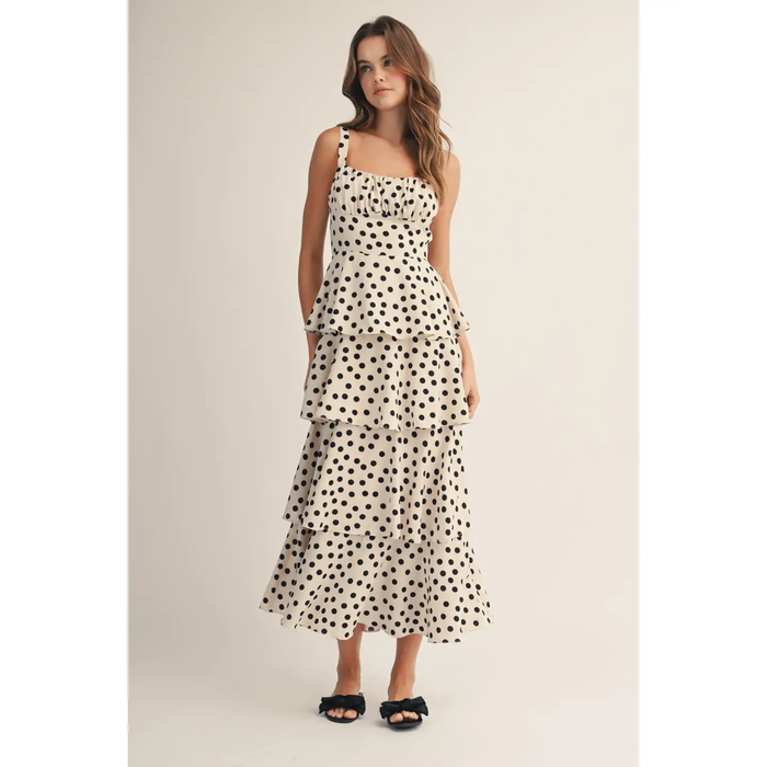Dot Ruffled Peplum Maxi Dress - Greige Goods