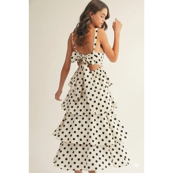 Dot Ruffled Peplum Maxi Dress - Greige Goods