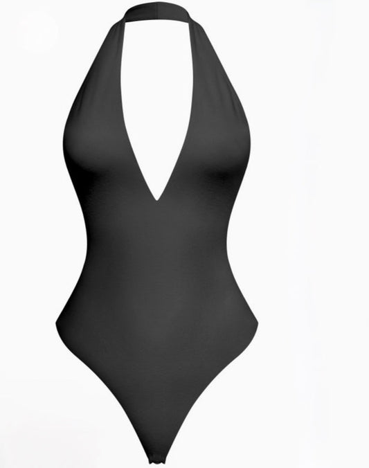 Double Black halter bodysuit