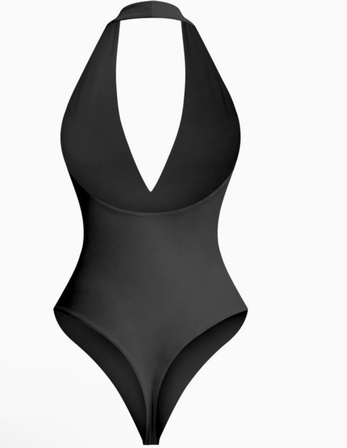 Double Black halter bodysuit