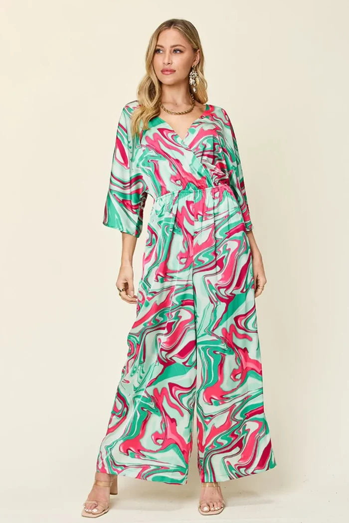 Double Take Half Sleeve Ruched Wide-Leg Jumpsuit