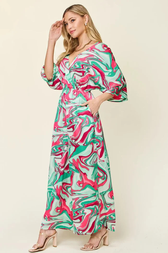 Double Take Half Sleeve Ruched Wide-Leg Jumpsuit
