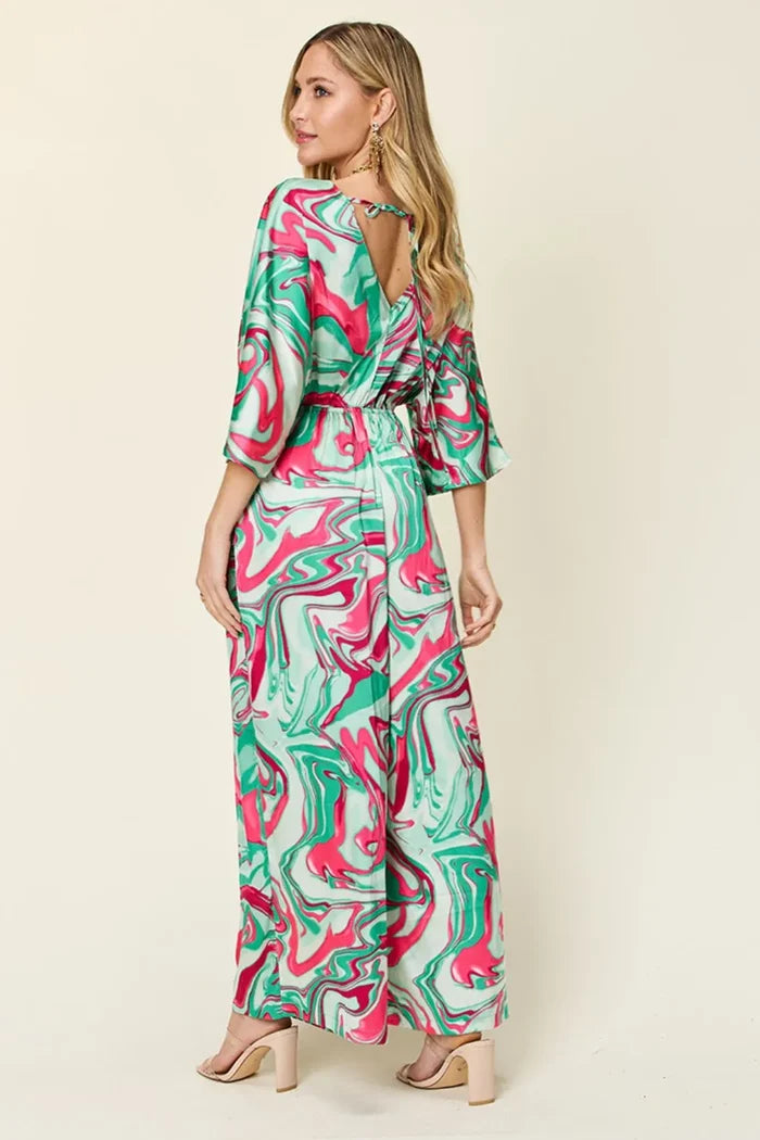 Double Take Half Sleeve Ruched Wide-Leg Jumpsuit