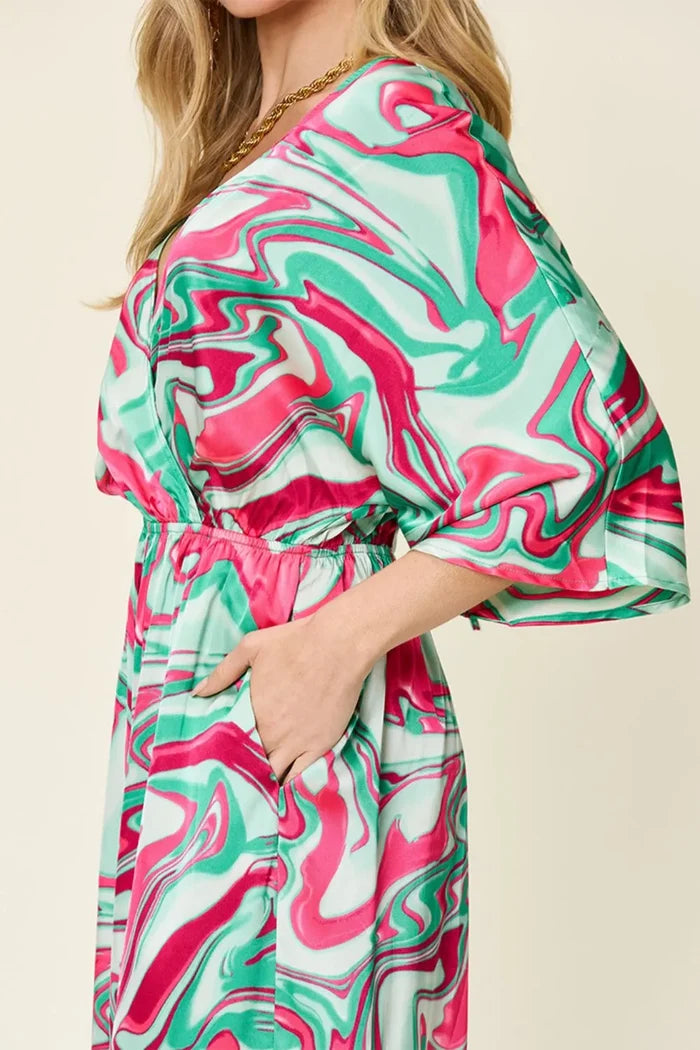 Double Take Half Sleeve Ruched Wide-Leg Jumpsuit
