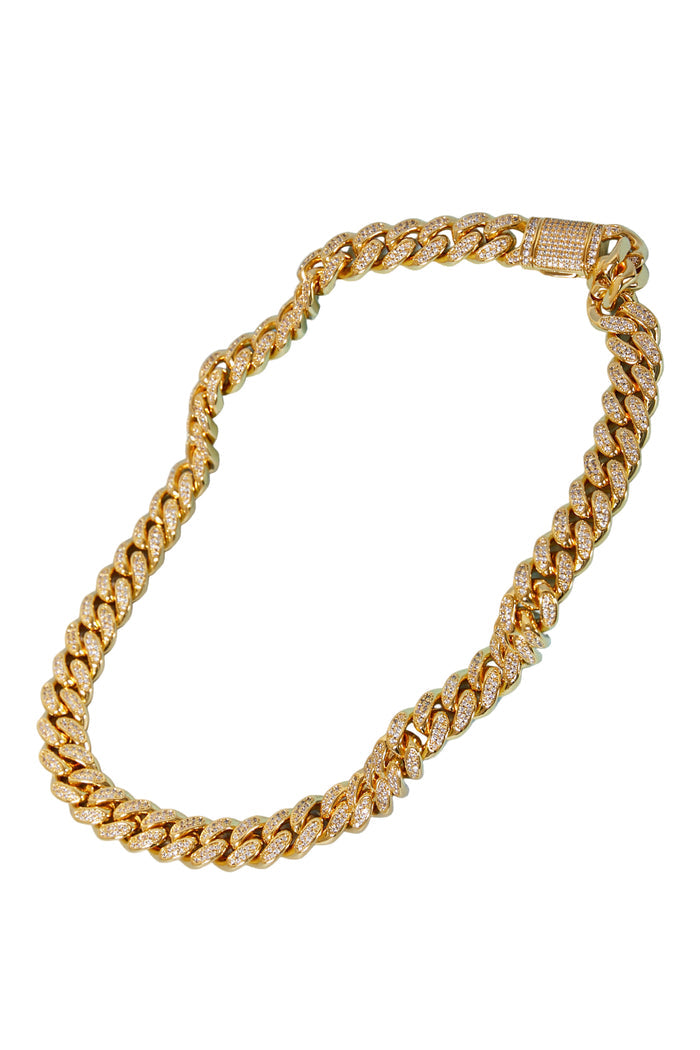 Elegant Brass Curb Chain Necklace with Cubic Zirconia Sparkle