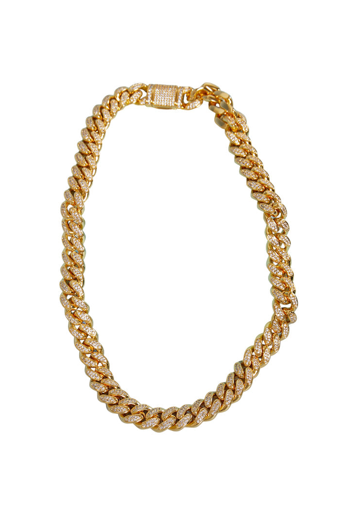 Elegant Brass Curb Chain Necklace with Cubic Zirconia Sparkle