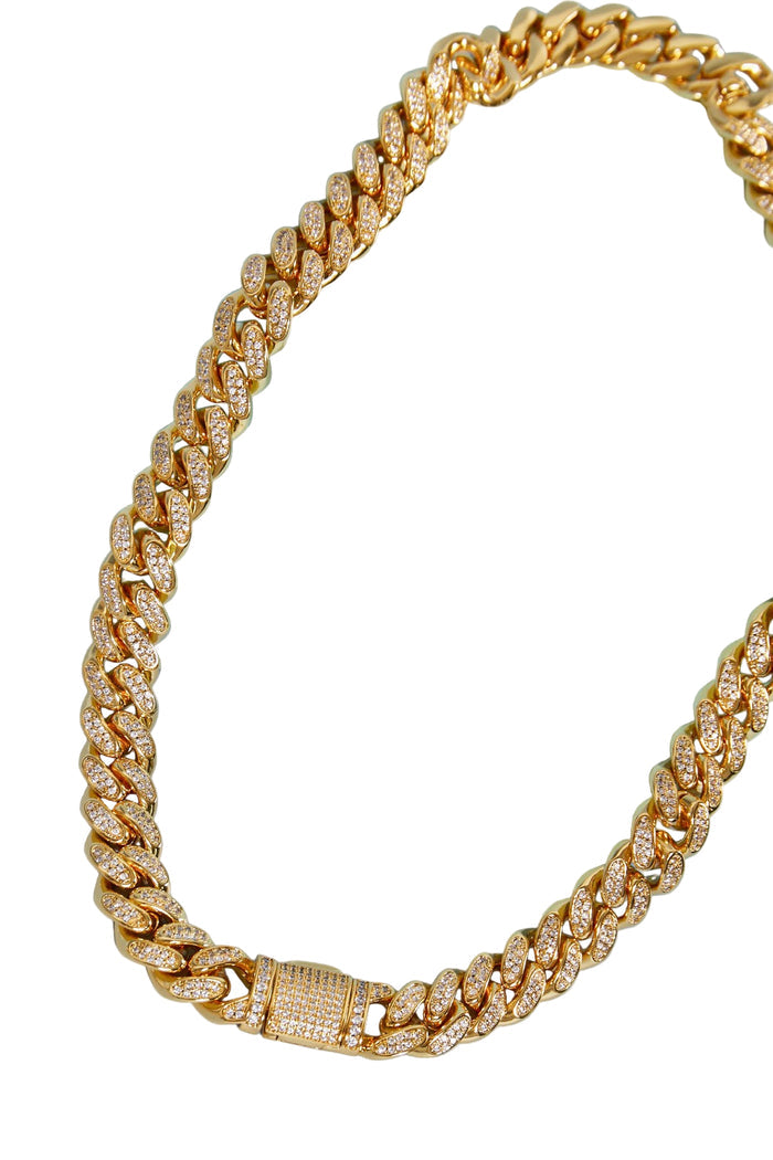 Elegant Brass Curb Chain Necklace with Cubic Zirconia Sparkle